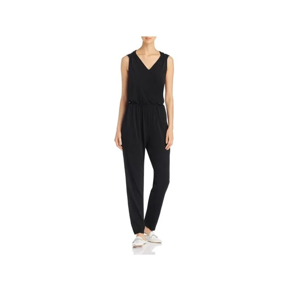 LEOTA Womens Black Stretch Sleeveless V Neck Straight leg Jumpsuit XL